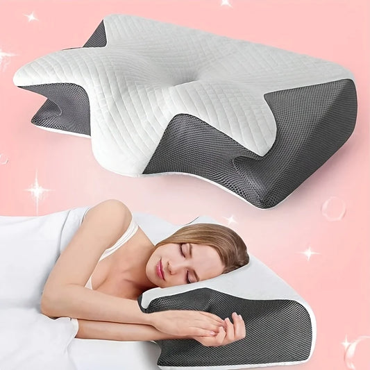 Ergonomic Neck Horn Pillow for Side, Back and Stomach Sleepers - Contoured Design, Shoulder Relaxation, Soft Yet Firm Support