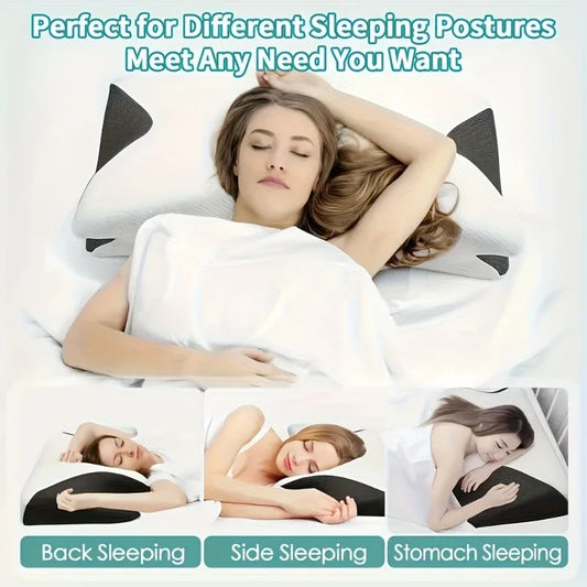 Ergonomic Neck Horn Pillow for Side, Back and Stomach Sleepers - Contoured Design, Shoulder Relaxation, Soft Yet Firm Support